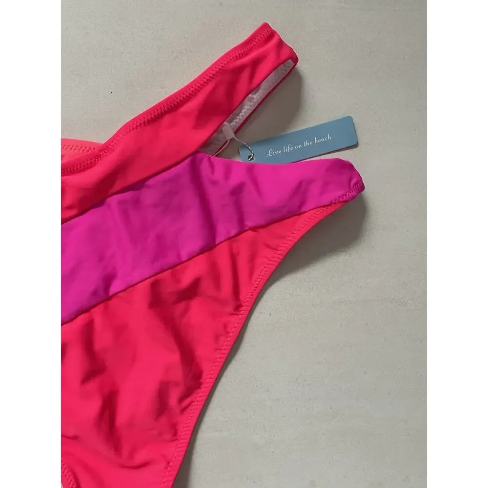 Popvil Swim Bikini Set Colorblock Asymmetric Swimwear Beach Summer